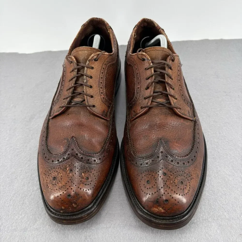 Vintage Towncraft Brown Leather Longwing Brogue Wingtip Shoes Mens 11 Derby